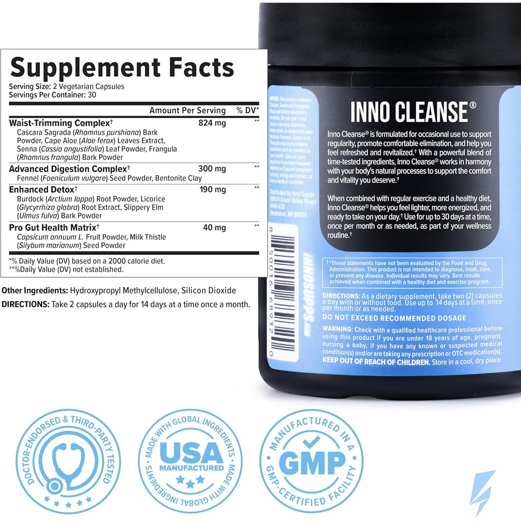 Innosupps Inno Cleanse 14 Day Colon & Detox Flush, Waist Trimming Complex, Gut Cleanse, Digestive System Support, Stool Softener & Reduced Bloating & Occasional Constipation Relief
