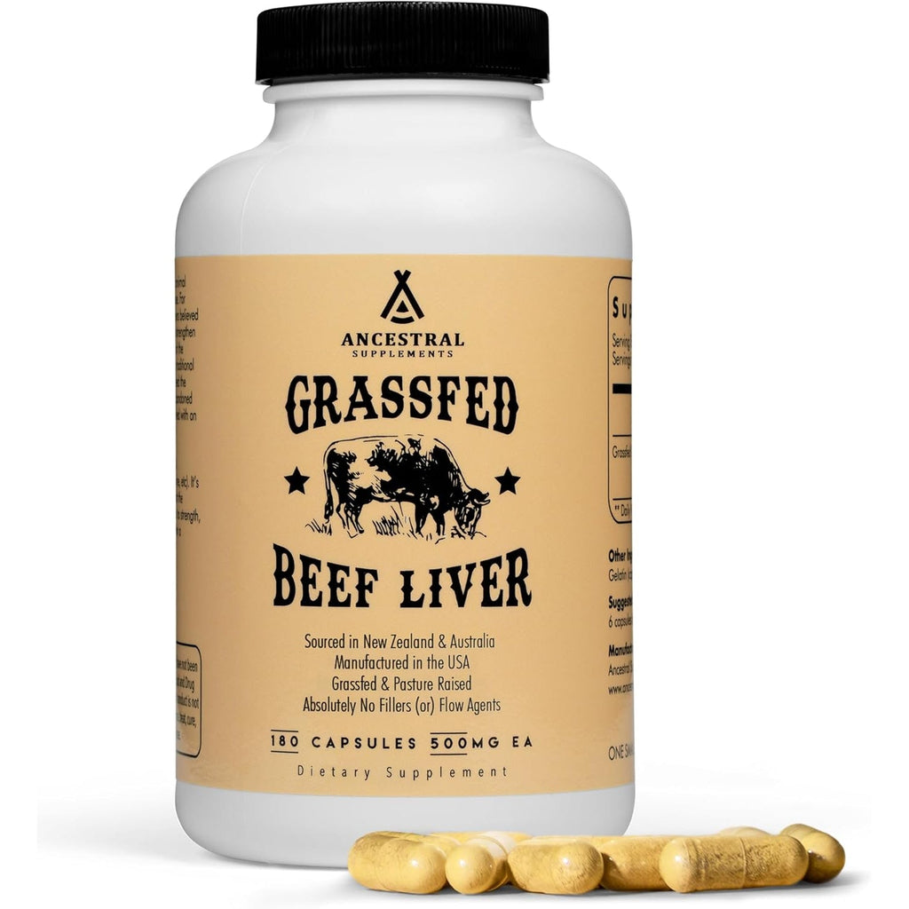 Ancestral Supplements Grass Fed Beef Liver 180 Capsules, Supports Energy Production, Detoxification, Digestion, Immunity and Full Body Wellness, Non-Gmo, Freeze Dried Liver Health Supplement