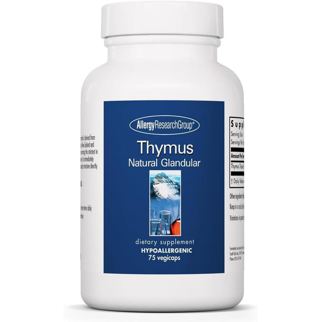 Allergy Research Group Thymus Supplement - Thymus Tissue, Glandular Extract, 1000Mg Raw Thymus Glandular, Ovine, Lyophilized, Hypoallergenic - 75 Count