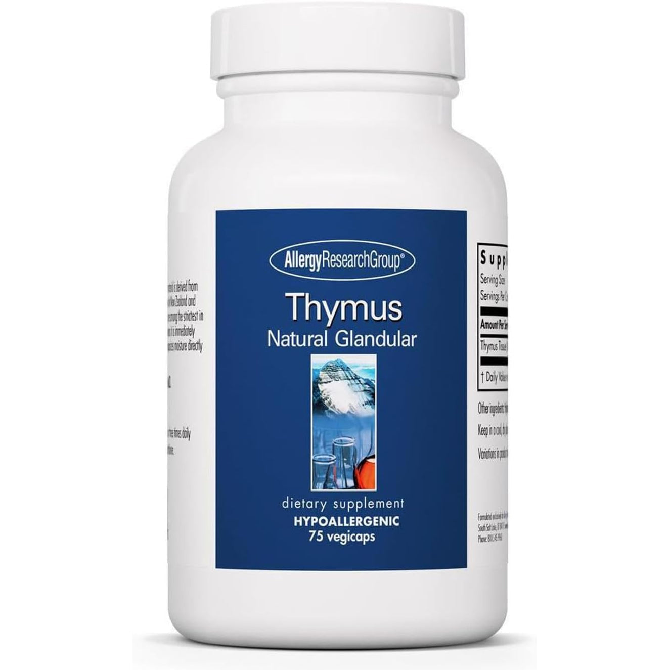 Allergy Research Group Thymus Supplement - Thymus Tissue, Glandular Extract, 1000Mg Raw Thymus Glandular, Ovine, Lyophilized, Hypoallergenic - 75 Count