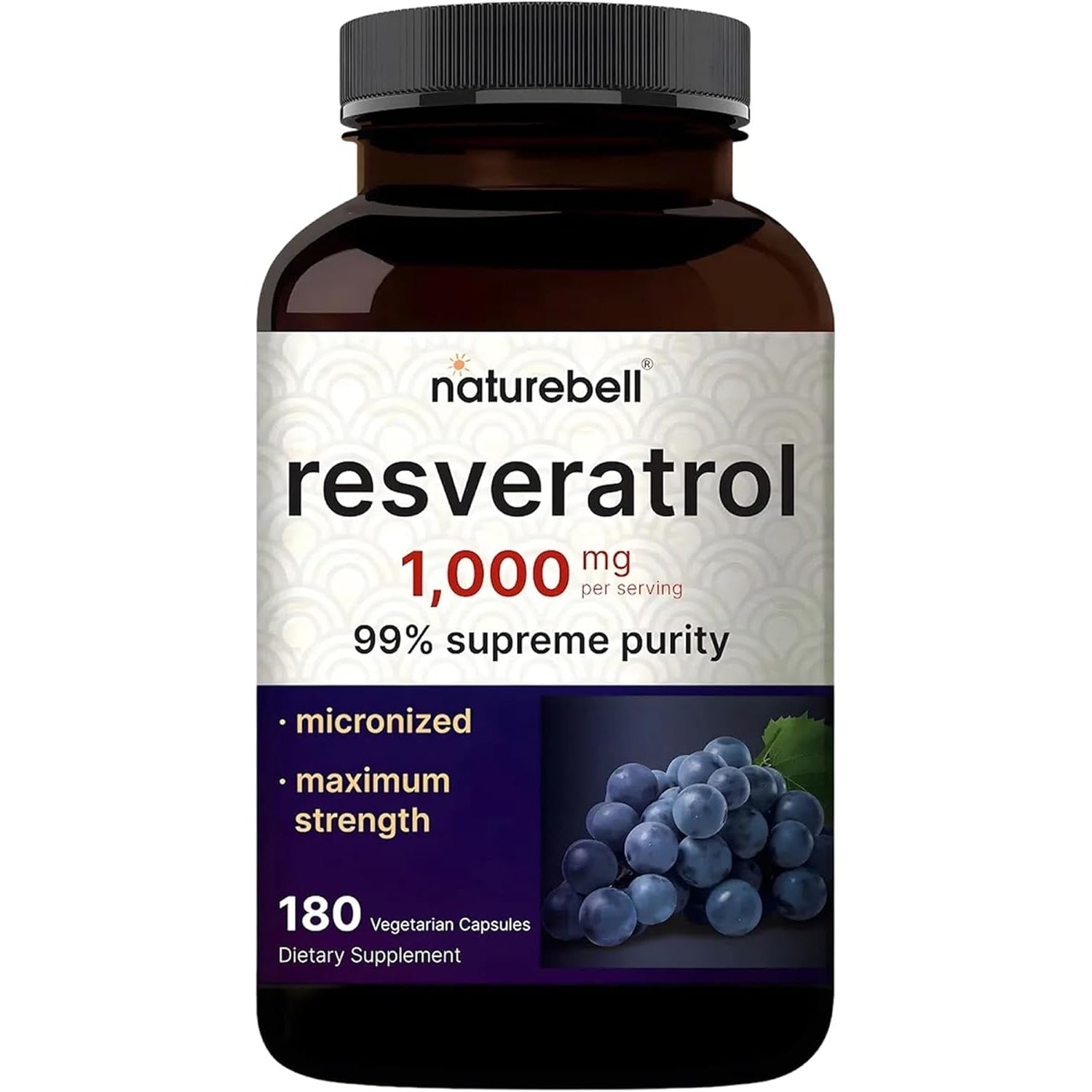 Naturebell Resveratrol - 180 Vegetarian Capsules - 1,000Mg Polygonum Cuspidatum Extract - Antioxidant Support - Heart, Brain & Immune Wellness*