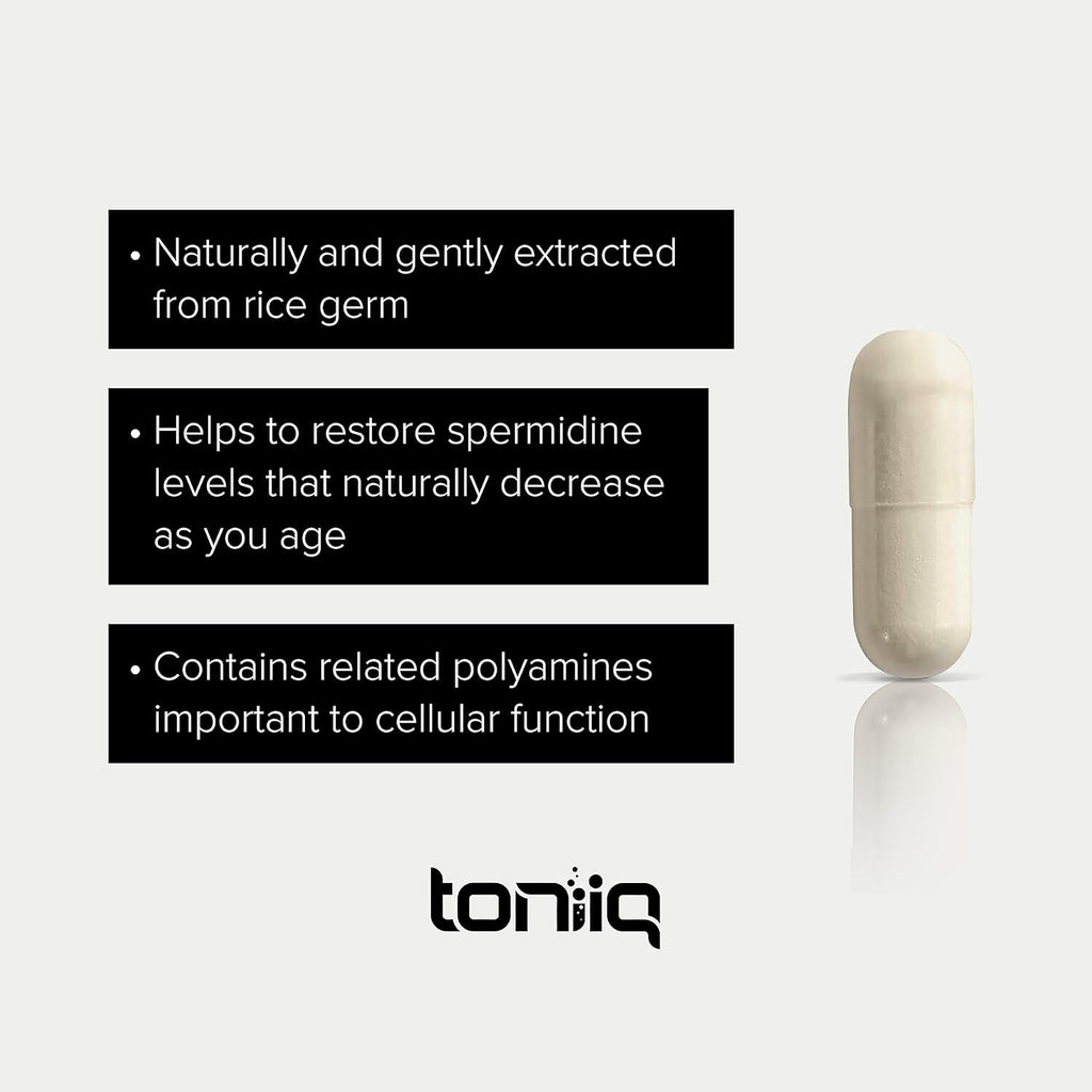 Toniiq Ultra Concentrated 500Mg Spermidine Supplements for Men and Women - Non-Synthetic Spermidine Standardized to No Less than 1% - 5Mg per Serving Rice Germ Extract