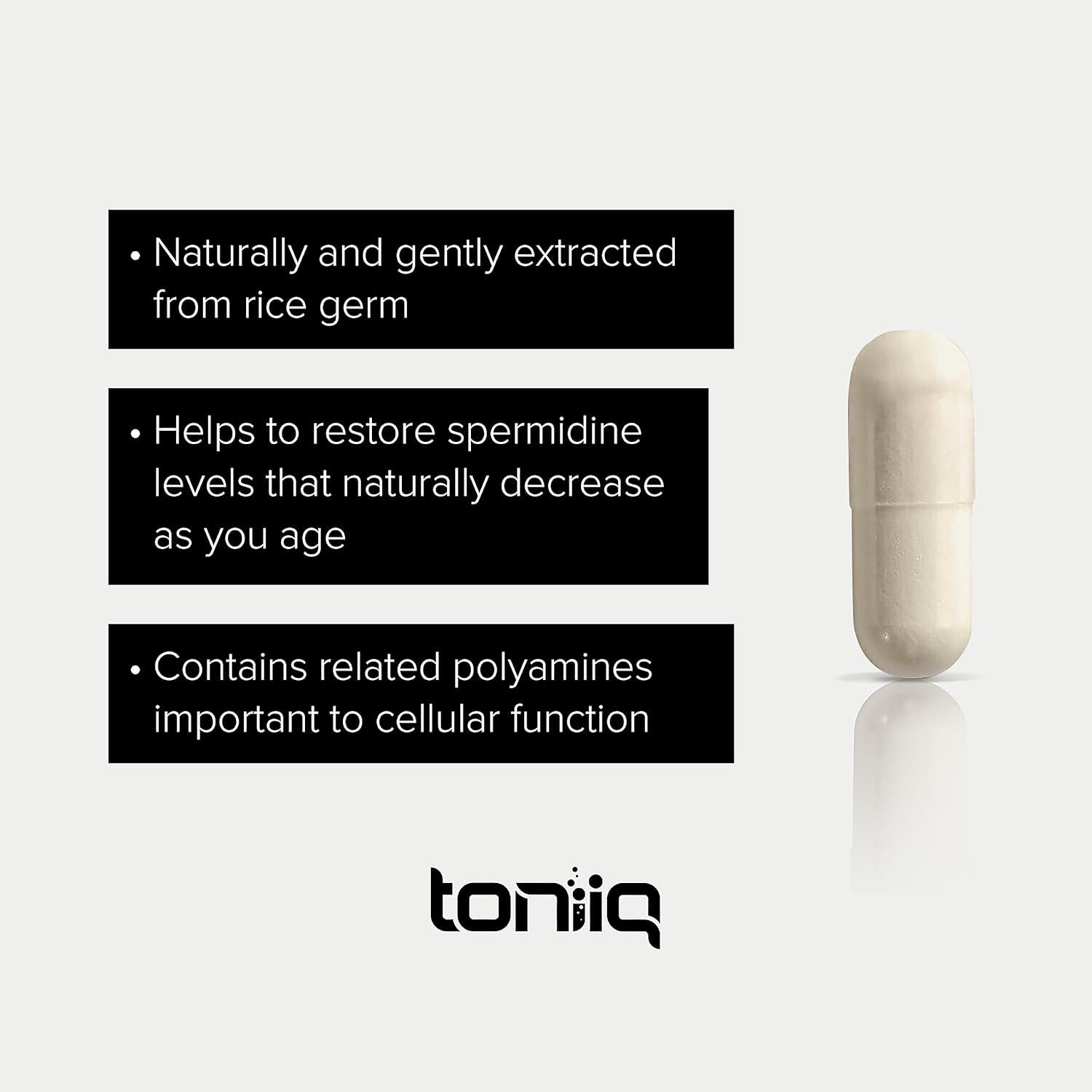 Toniiq Ultra Concentrated 500Mg Spermidine Supplements for Men and Women - Non-Synthetic Spermidine Standardized to No Less than 1% - 5Mg per Serving Rice Germ Extract