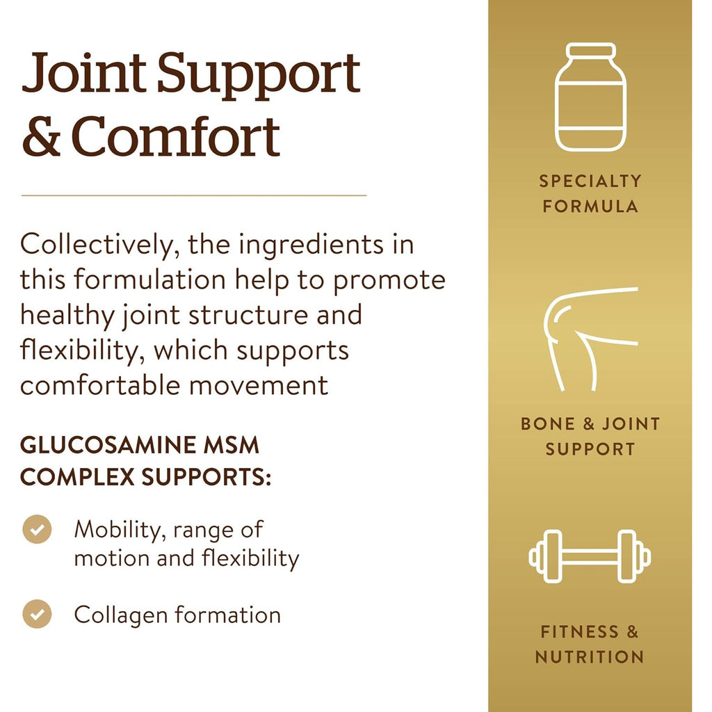 Solgar Glucosamine MSM Complex, 120 Tablets - Promotes Healthy Joints - Supports Range of Motion & Flexibility - Supports Collagen - Shellfish-Free - Gluten Free, Dairy Free, Kosher - 40 Servings