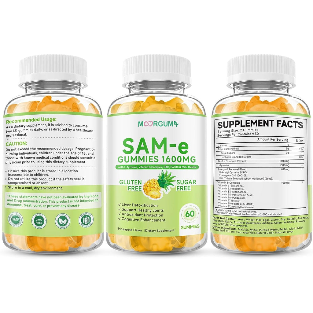 Sam-E L-Tyrosine Gummies with NAC, Coq10 & Vitamin B Complex, 1600Mg Sam-E, 1500Mg L-Tyrosine Supplement for Energy, Cellular Antioxidant Support, Emotional Well-Being Support, 120 Count