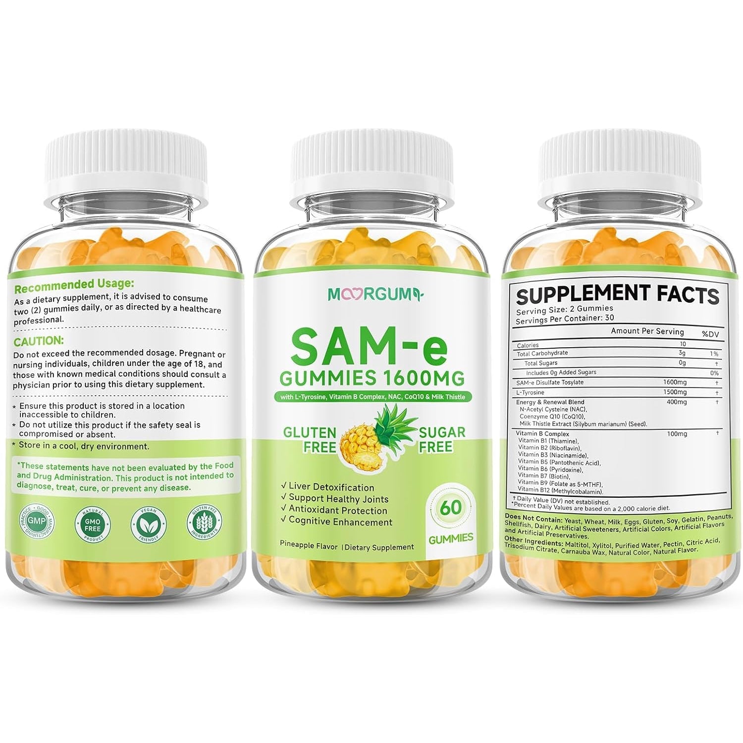 Sam-E L-Tyrosine Gummies with NAC, Coq10 & Vitamin B Complex, 1600Mg Sam-E, 1500Mg L-Tyrosine Supplement for Energy, Cellular Antioxidant Support, Emotional Well-Being Support, 120 Count