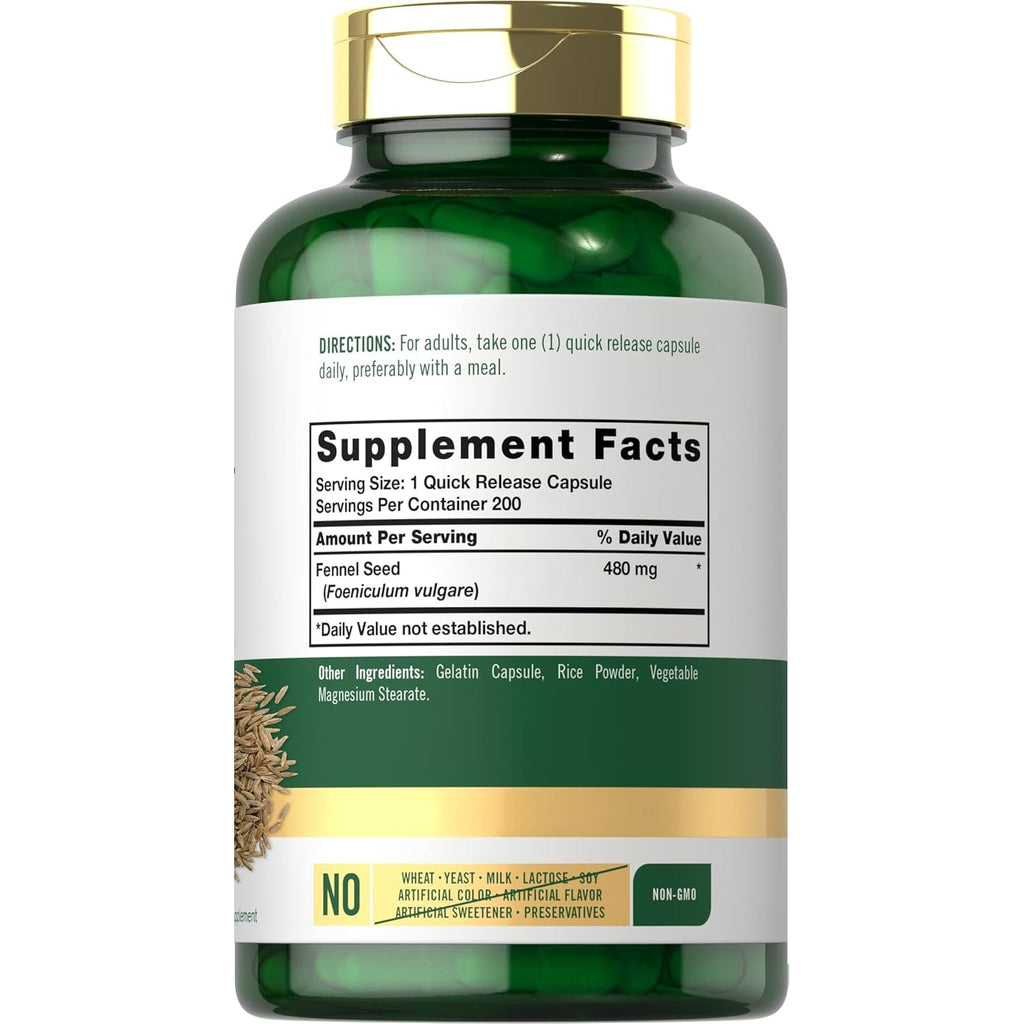 Carlyle Fennel Seed 480Mg | 200 Capsules | Herbal Supplement | Non-Gmo