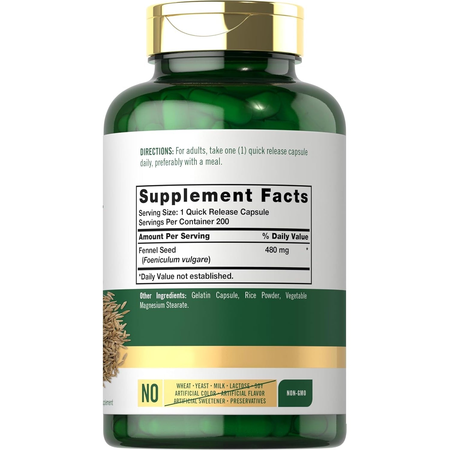 Carlyle Fennel Seed 480Mg | 200 Capsules | Herbal Supplement | Non-Gmo