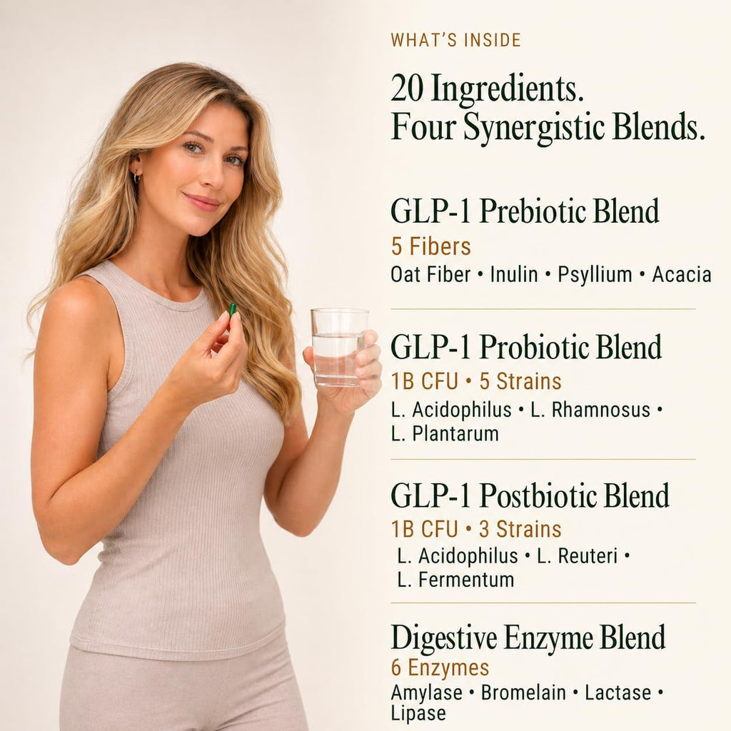 GLP-1 Support Supplement for Nausea, Bloating & Gut Health – Synbiotic Pre, Pro & Postbiotic for Women & Men, GLP-1 Users – Pharmacist Formulated, 20-In-1 (60 Capsules)