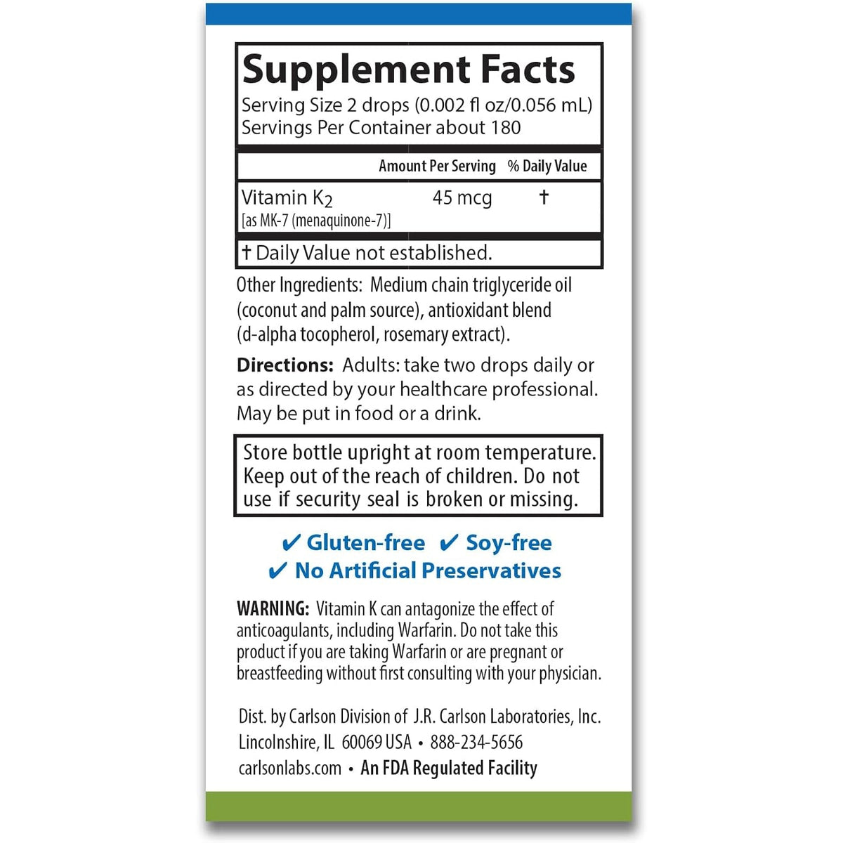 Carlson - Super Daily K2, 45 Mcg Liquid Vitamin K, Bone Health, K2 Vitamin, Vitamin K Supplement, Vitamin K-2 MK7, Unflavored, 360 Drops (10.16 Ml)