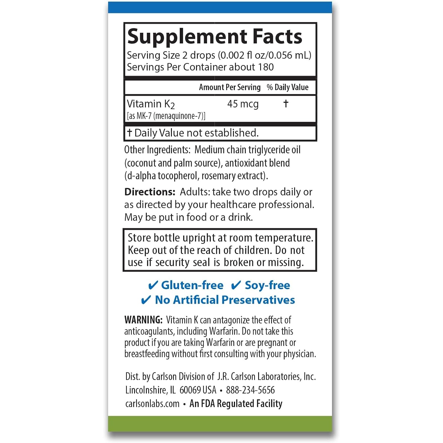 Carlson - Super Daily K2, 45 Mcg Liquid Vitamin K, Bone Health, K2 Vitamin, Vitamin K Supplement, Vitamin K-2 MK7, Unflavored, 360 Drops (10.16 Ml)