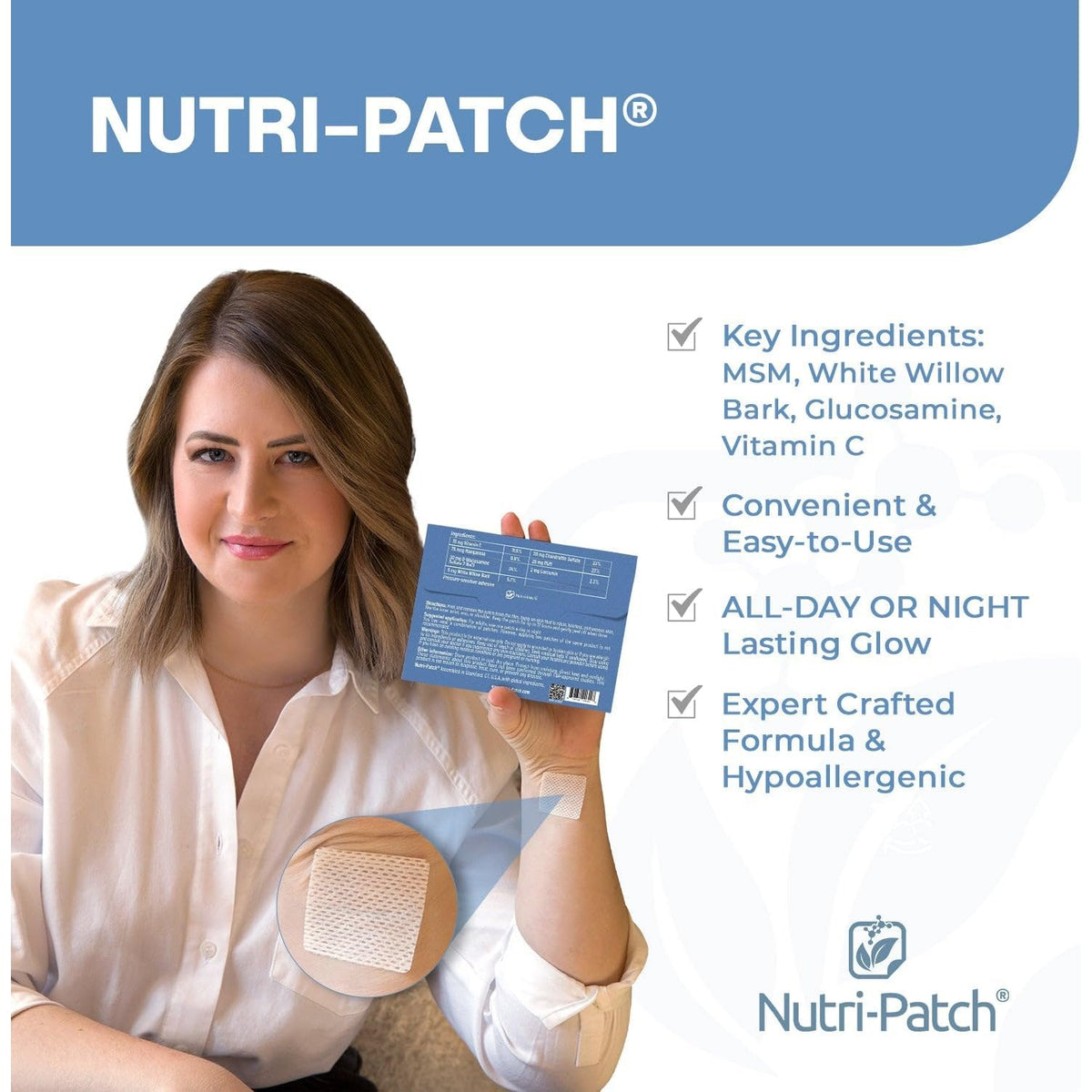NUTRI-PATCH Inflam Topical Skin Patch | Infused with Turmeric, MSM, White Willow Bark and Vitamin C, 30 Count
