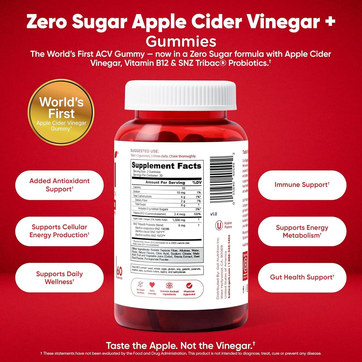 Goli Zero Sugar Trio - World'S First 3-In-1 Pre, Post, Probiotic, Apple Cider Vinegar with Vitamin B12 and Probiotics, Ashwagandha & L-Theanine, Vitamin D Gummies, 90 Count (3-Bottle Set)