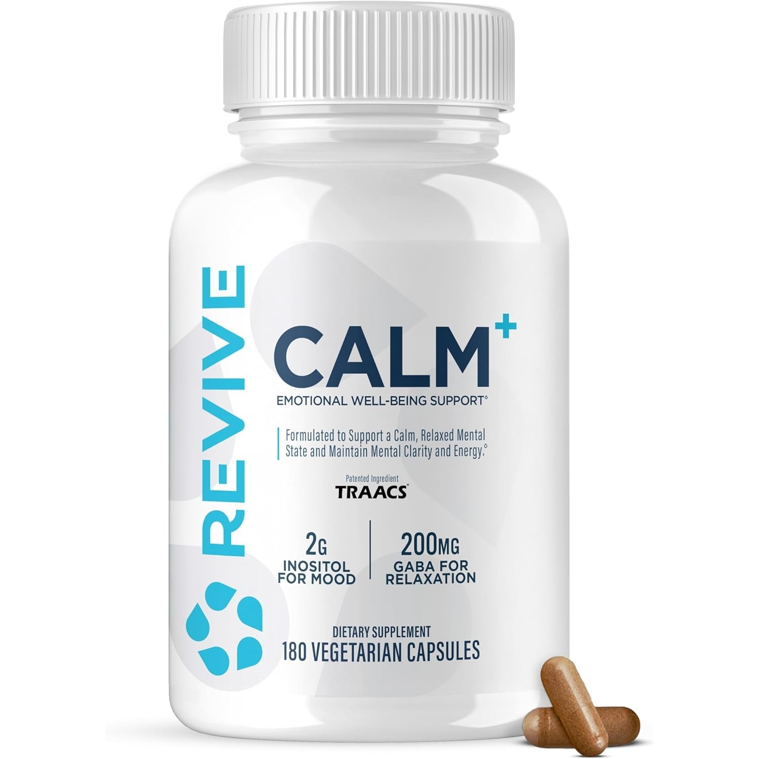 Revive MD Calm, Emotional Well-Being Support Supplement - Stress Management for Men & Women - Mood Enhancement Supplement Promotes Relaxation with L-Theanine, GABA & 5-HTP (180 Capsules, 30 Servings)