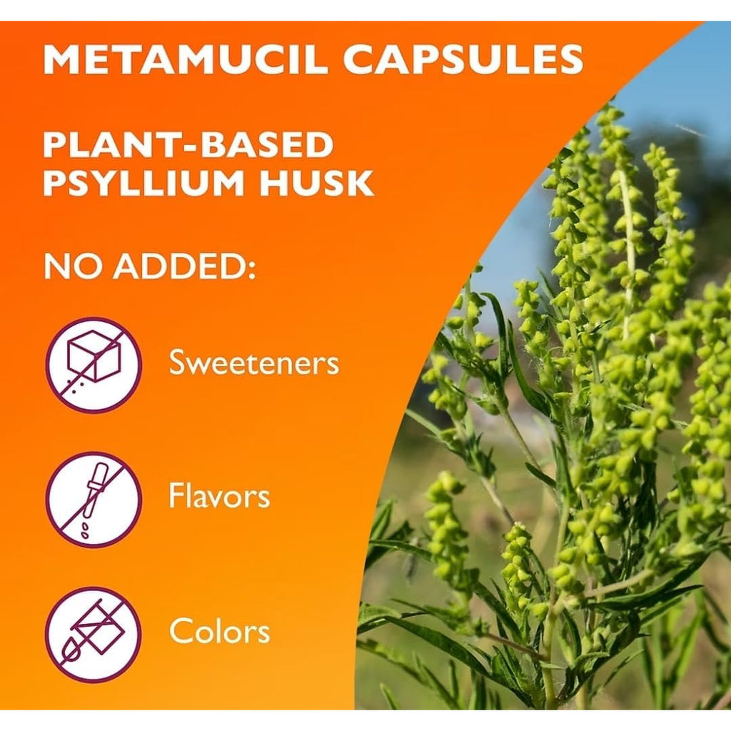 Metamucil 3-In-1 Fiber Capsules, Daily Psyllium Husk Fiber Supplement for Digestive Health, Plant Based Fiber Supplement, 340 Capsules (Pack of 1)