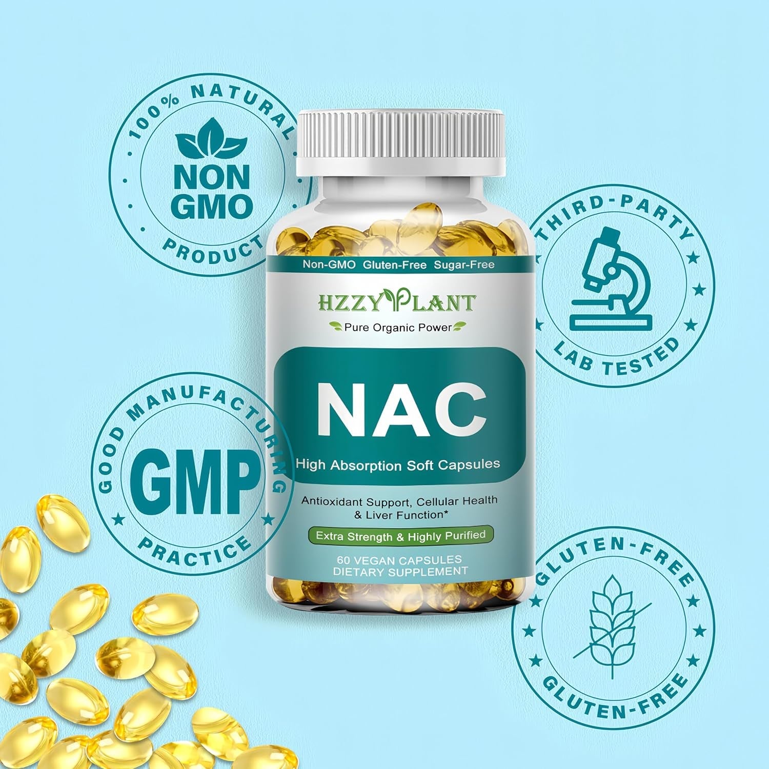NAC Supplement - NAC Softgels for Antioxidant, Immune, Respiratory, Liver Health Support - High Absorption NAC Supplement N Acetyl Cysteine 1200Mg - Non-Gmo, Gluten-Free, Vegan - 2 Month Supply