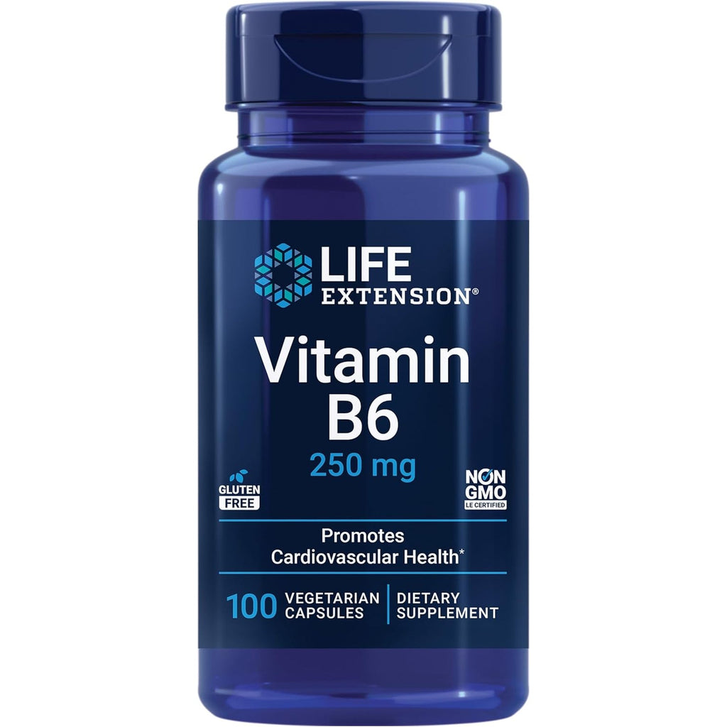 Life Extension Vitamin B6, 250 Mg, High Potency, Cardiovascular Health, Neurological Health, Eye Health, Healthy Kidney Function, Gluten-Free, Non-Gmo, Vegetarian, 100 Capsules