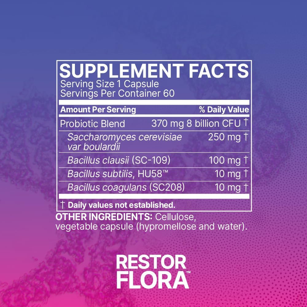 Microbiome Labs Restorflora Probiotics for Digestive Health - Gut Health Supplements with Dual Action Probiotics for Women & Men - Support Bowel Regularity & Immune Function (60 Capsules)