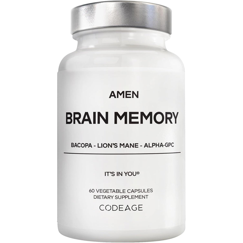 Amen Brain Memory Supplement- Bacopa, Lion’S Mane, Alpha-Gpc, Citicoline, Phosphatidylserine, Rhodiola, Ginkgo, Bioperine, Huperzine a - NSF Certified Cognition & Mind Vitamins, Non-Gmo - 60 Capsules