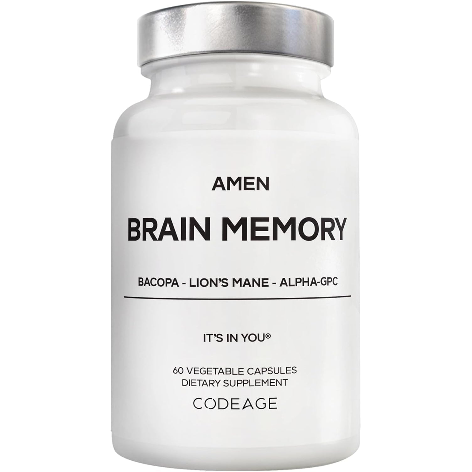 Amen Brain Memory Supplement- Bacopa, Lion’S Mane, Alpha-Gpc, Citicoline, Phosphatidylserine, Rhodiola, Ginkgo, Bioperine, Huperzine a - NSF Certified Cognition & Mind Vitamins, Non-Gmo - 60 Capsules