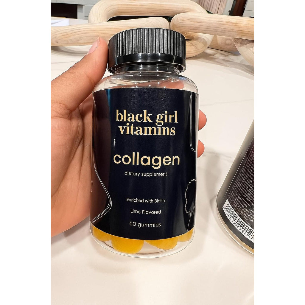 Black Girl Vitamins - Collagen Gummies for Hair, Skin, and Nail Support, with Vitamin C, Vitamin E, and Biotin, Gluten-Free, (Lime), 60Ct