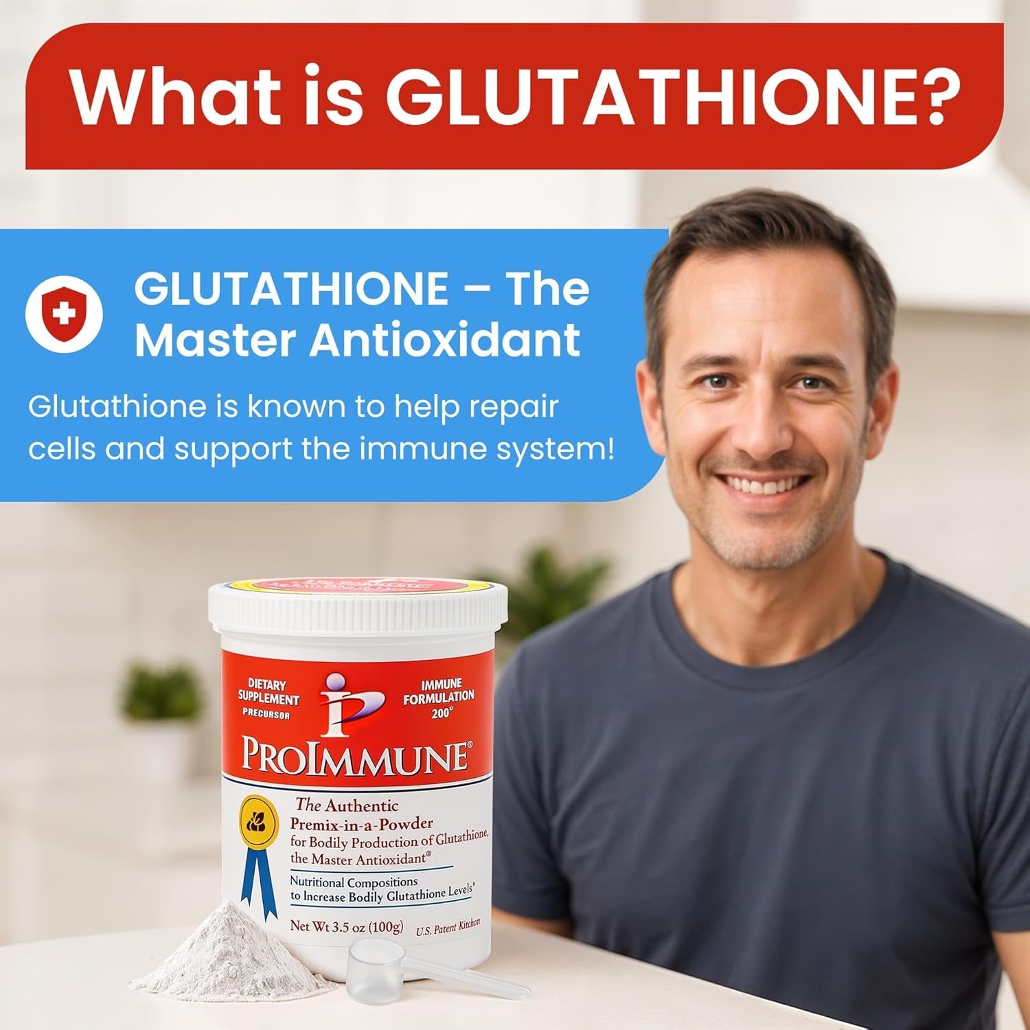 Glutathione Supplement 2 Month Supply of Glutathione Powder Precursor – Proimmune Immune Formulation 200® for Powerful Immune Support - Doctor-Formulated Antioxidant Complex, 62 Servings