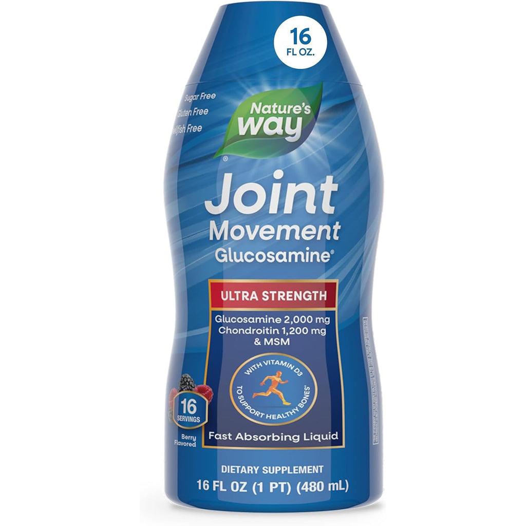 Nature'S Way Ultra-Strength Joint Movement Glucosamine Liquid, Glucosamine, Chondroitin, MSM with Vitamin D3 & Hyaluronic Acid, Fast-Absorbing Liquid, Joint Support Supplement*, Berry Flavored, 16 Oz