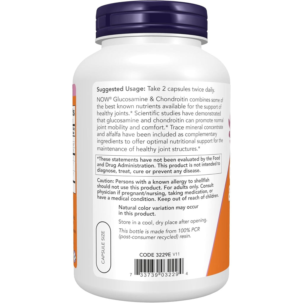 NOW Supplements, Glucosamine & Chondroitin, with Trace Mineral Concentrate and Alfalfa, 240 Veg Capsules