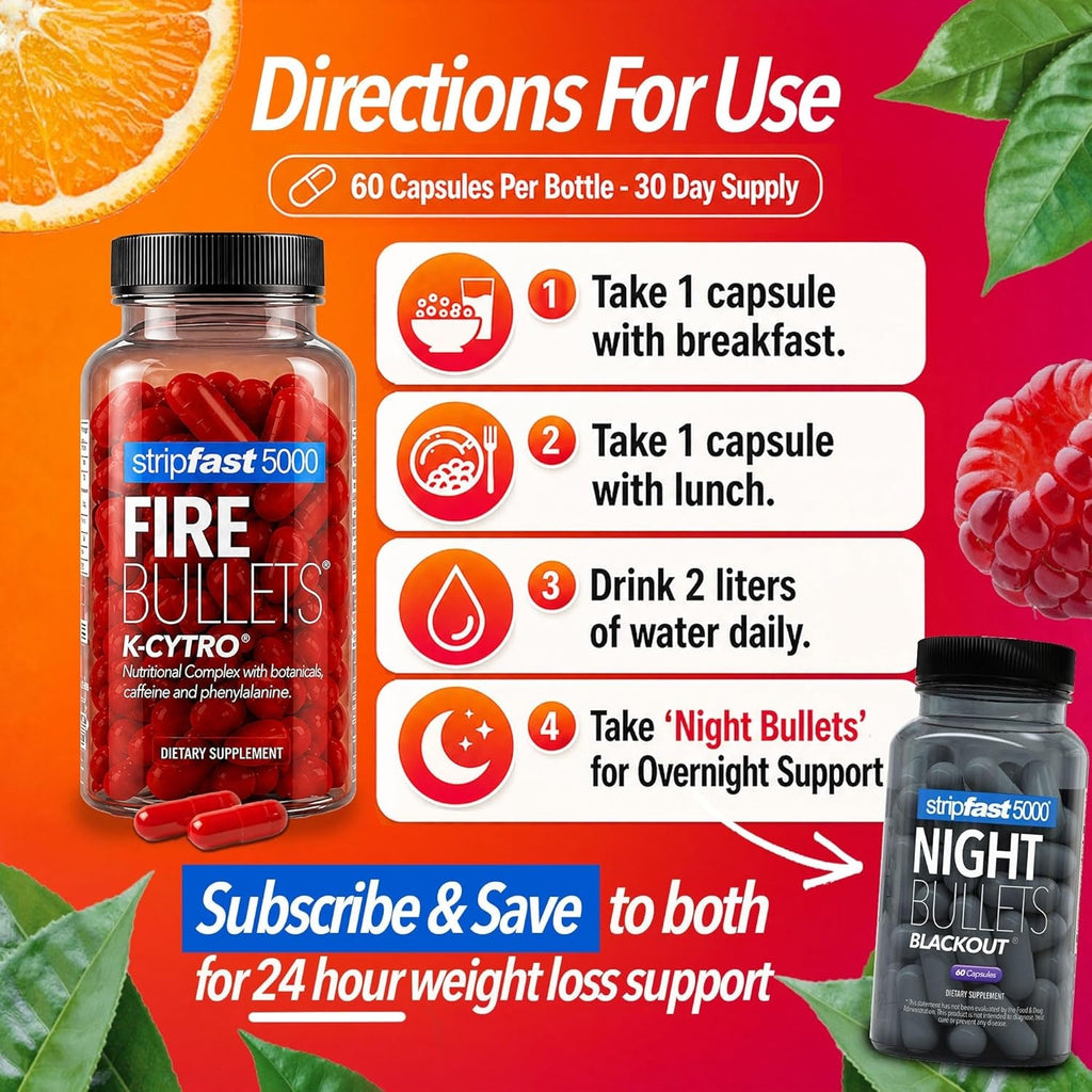 Fire Bullets Weight Loss Pills for Women & Men, Fat Burner GLP-1 Support, Appetite Suppressant, Diet Pills with Green Tea & Cayenne, 60 Capsules