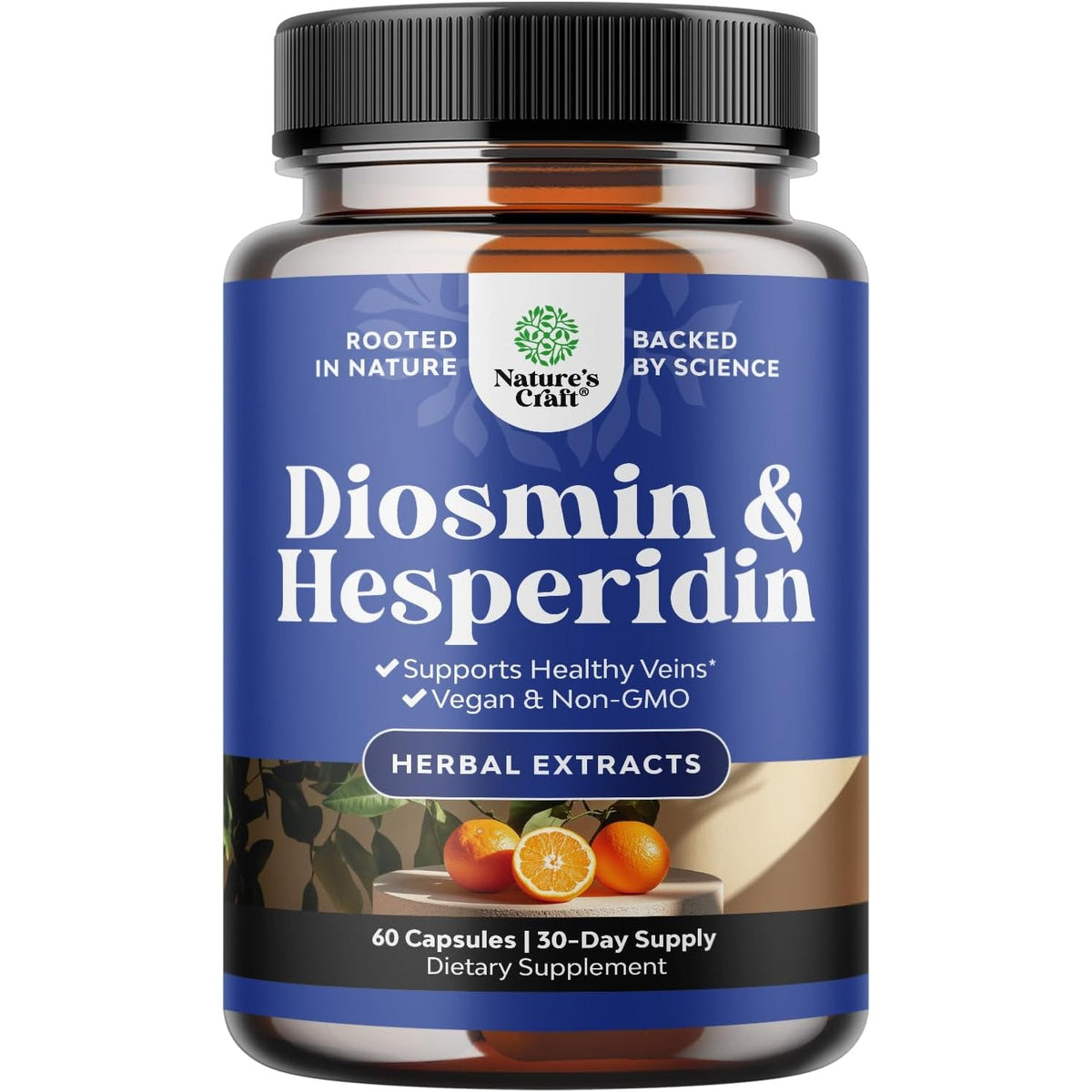 Diosmin Hesperidin 1000Mg Complex for Adults - Bitter Orange Supplement for Varicose Veins Support, Leg & Feet Blood Health - Diosmin & Hesperidin Supplements from Citrus Aurantium - 60 Count