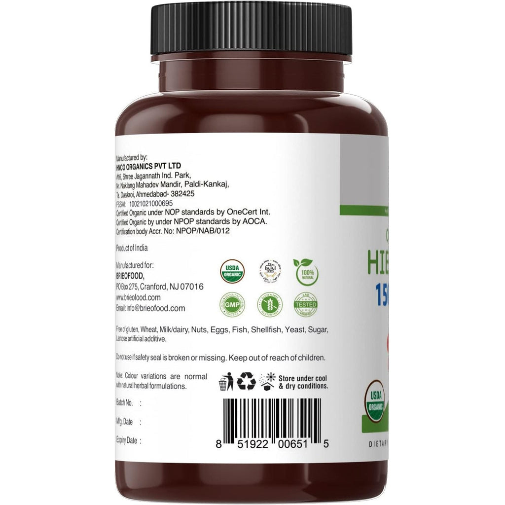 Brieofood Organic Hibiscus 1500Mg, 45 Servings, Vegetarian, Gluten Free, 90 Vegetarian Tablets