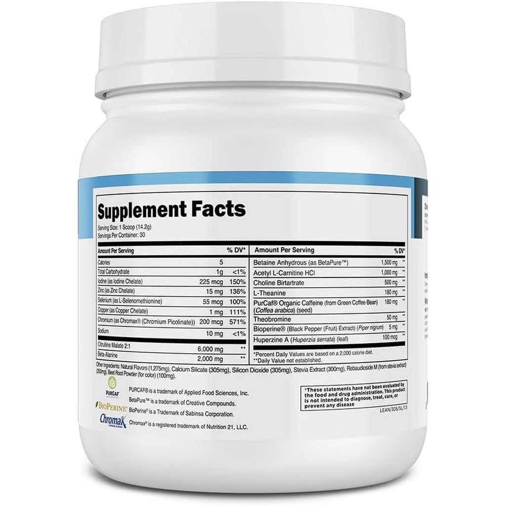 Transparent Labs Lean Pre-Workout - Body Recomposition Pre Workout for Men and Women with Acetyl L-Carnitine, Beta Alanine Powder, & Purcaf Organic Caffeine Powder - 30 Servings, Strawberry Lemonade
