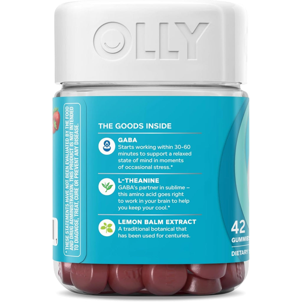 OLLY Goodbye Stress Gummy, GABA, L-Theanine, Lemon Balm, Stress Relief Supplement, Berry - 42 Count