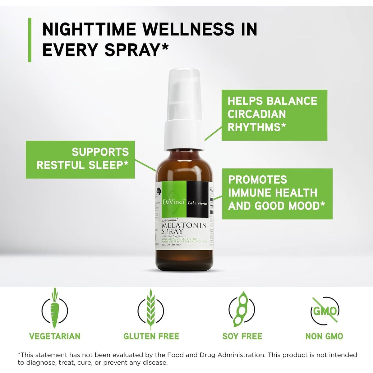 DAVINCI Labs Liposomal Melatonin Spray - Sleep Support Supplement - Bedtime Spray with 3Mg Melatonin per Serving - Fast-Acting Formula - Supports Restful Sleep - 30 Ml