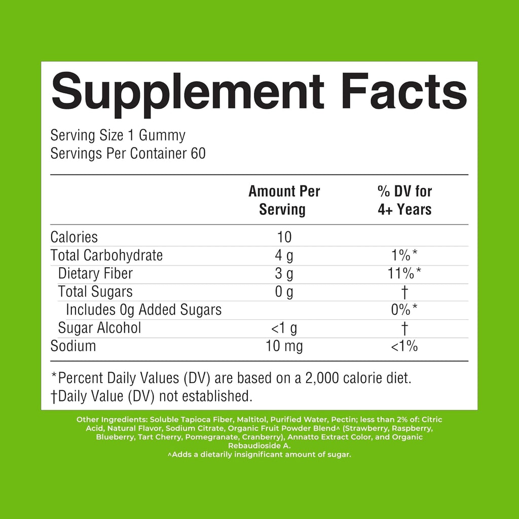 MARYRUTH'S Fiber Gummies for Kids | 2 Month Supply | Sugar Free | Kids Fiber Gummies Ages 4+ | Soluble Fiber Supplement | Gut Health & Digestion Support | 3G Fiber per Gummy | Vegan | 60 Count