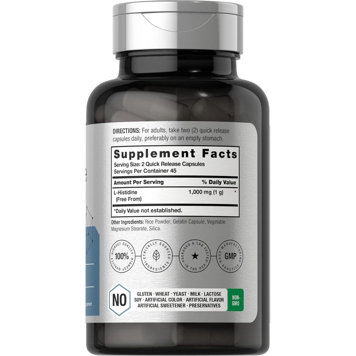 Horbäach L-Histidine 1000Mg 90 Capsules | Non-Gmo and Gluten Free | Pharmaceutical Grade