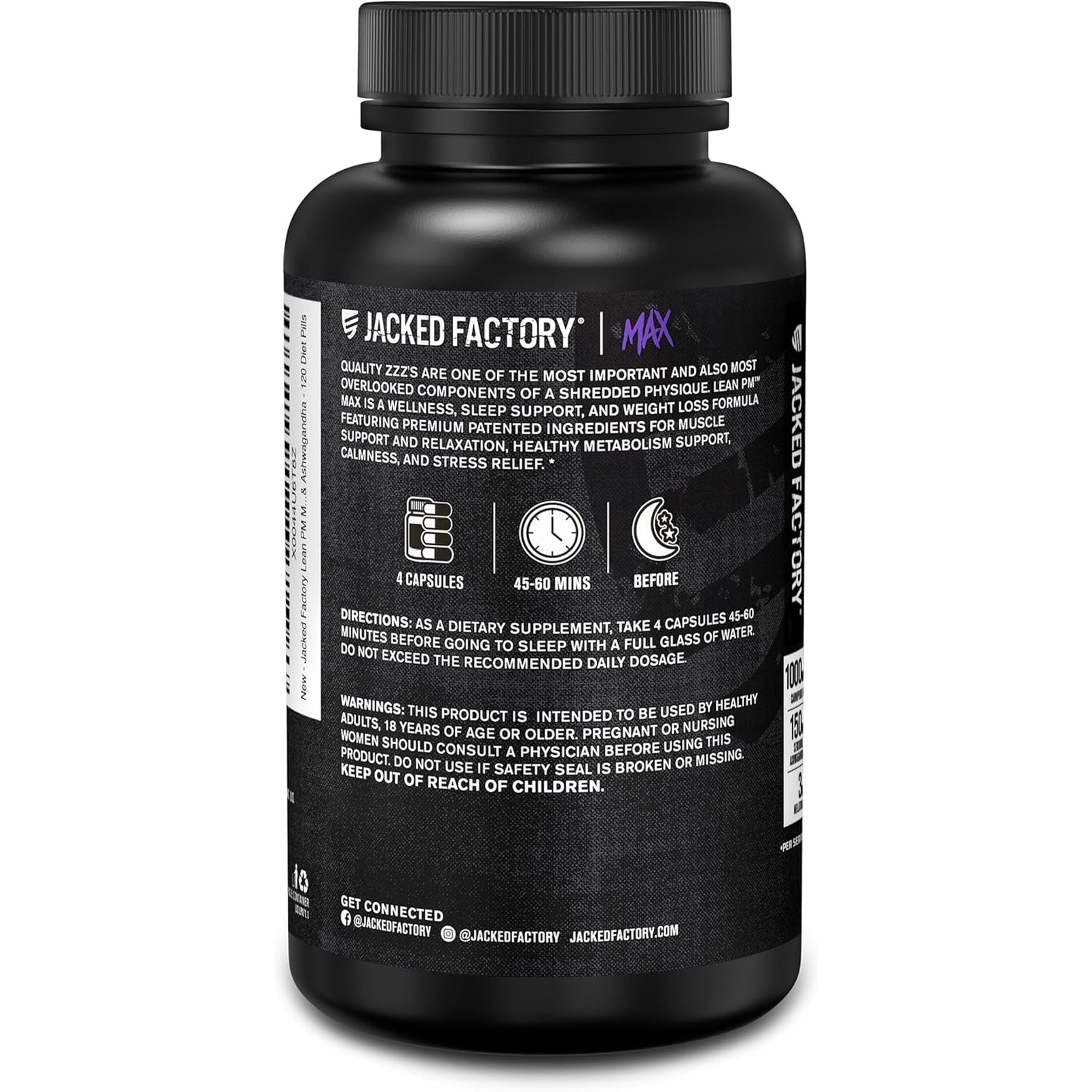 Jacked Factory Lean PM Max - High-Performance Weight Loss, Sleep Support, Fat Burner, & Appetite Suppressant for Men and Women W/Melatonin, Magnesium, Carnipure, & Ashwagandha - 120 Diet Pills