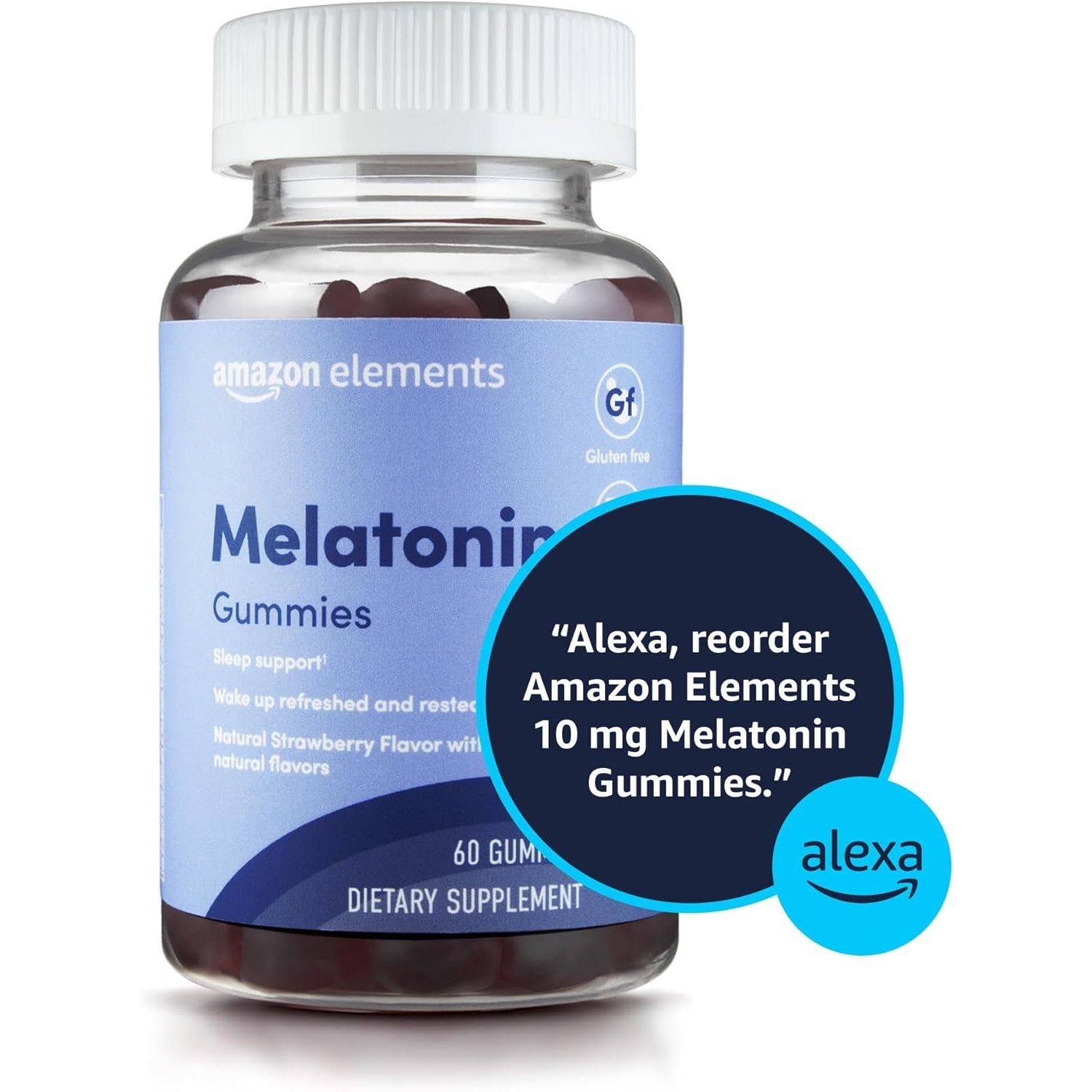 Amazon Elements Melatonin Gummies, Strawberry, Sleep Support, 10Mg, 60 Count (Previously Revly)