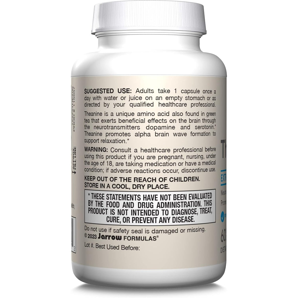 Jarrow Formulas Extra Strength L Theanine 200Mg Dietary Supplement That Promotes Relaxation, Supplement for Relaxation Support, 60 Veggie Capsules, 60 Day Supply