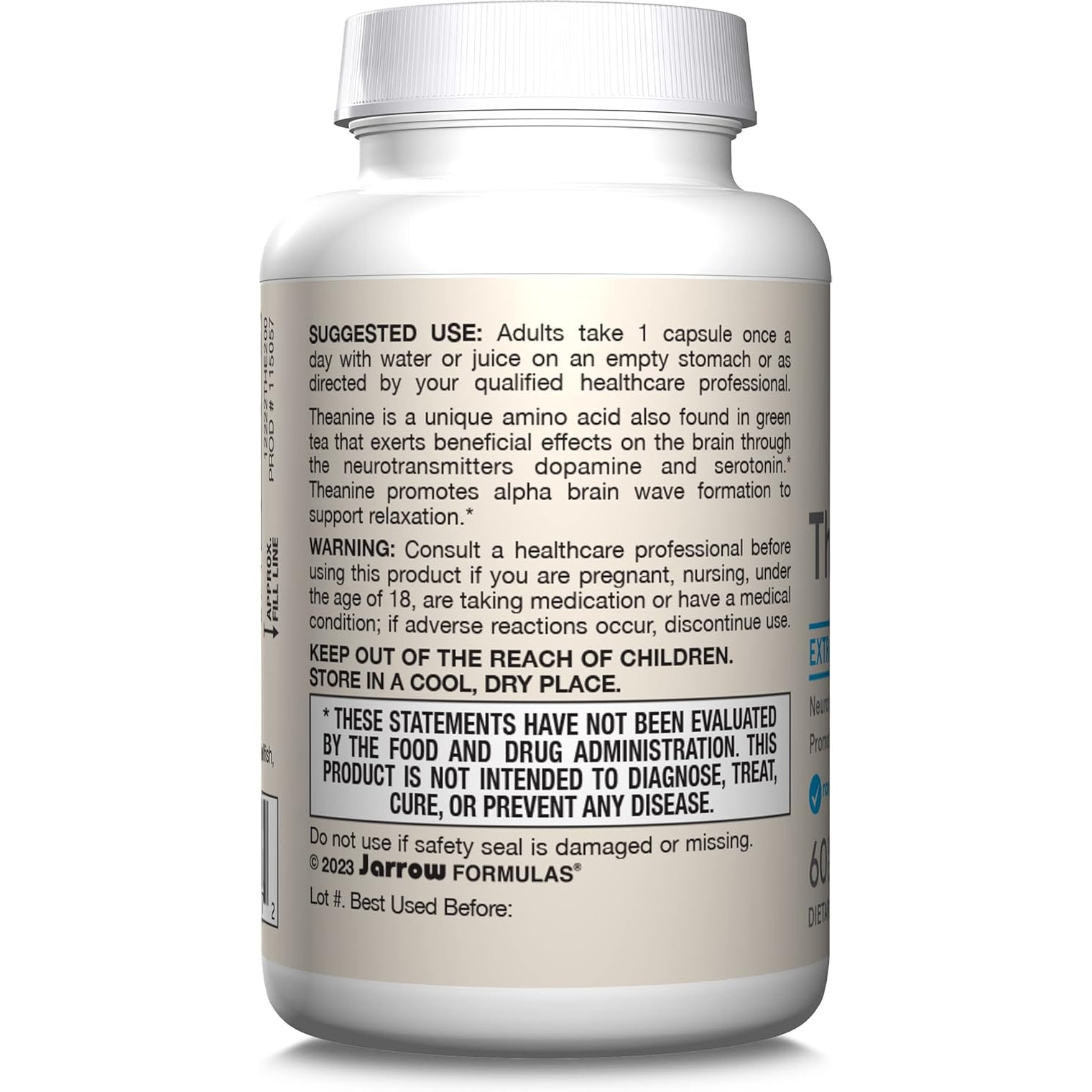 Jarrow Formulas Extra Strength L Theanine 200Mg Dietary Supplement That Promotes Relaxation, Supplement for Relaxation Support, 60 Veggie Capsules, 60 Day Supply