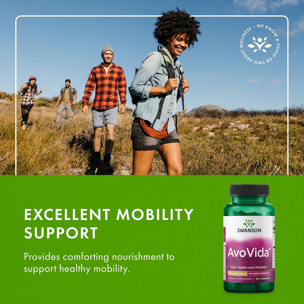 Swanson Avovida - Natural Supplement Promoting Joint Health & Mobility - Avocado & Soybean Unsaponifiables to Support Cartilage & Tissue Health - (60 Capsules, 300Mg Each) (1 Pack)