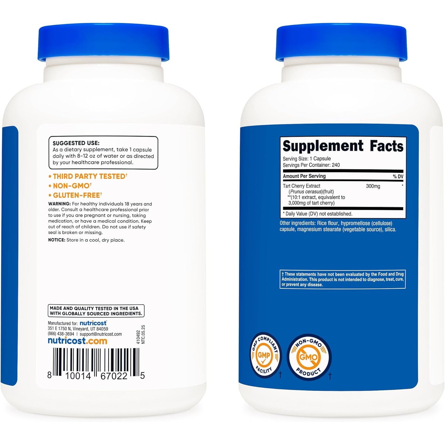 Nutricost Tart Cherry Extract 240 Vegetarian Capsules for 240 Servings per Bottle - Gluten Free, Non-Gmo