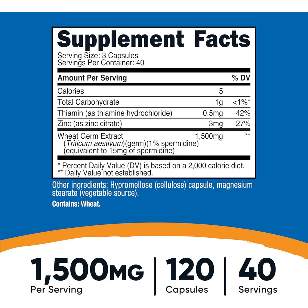 Nutricost Spermidine Wheat Germ Extract Supplement 120 Capsules for 40 Servings per Bottle - Vegetarian, GMO Free