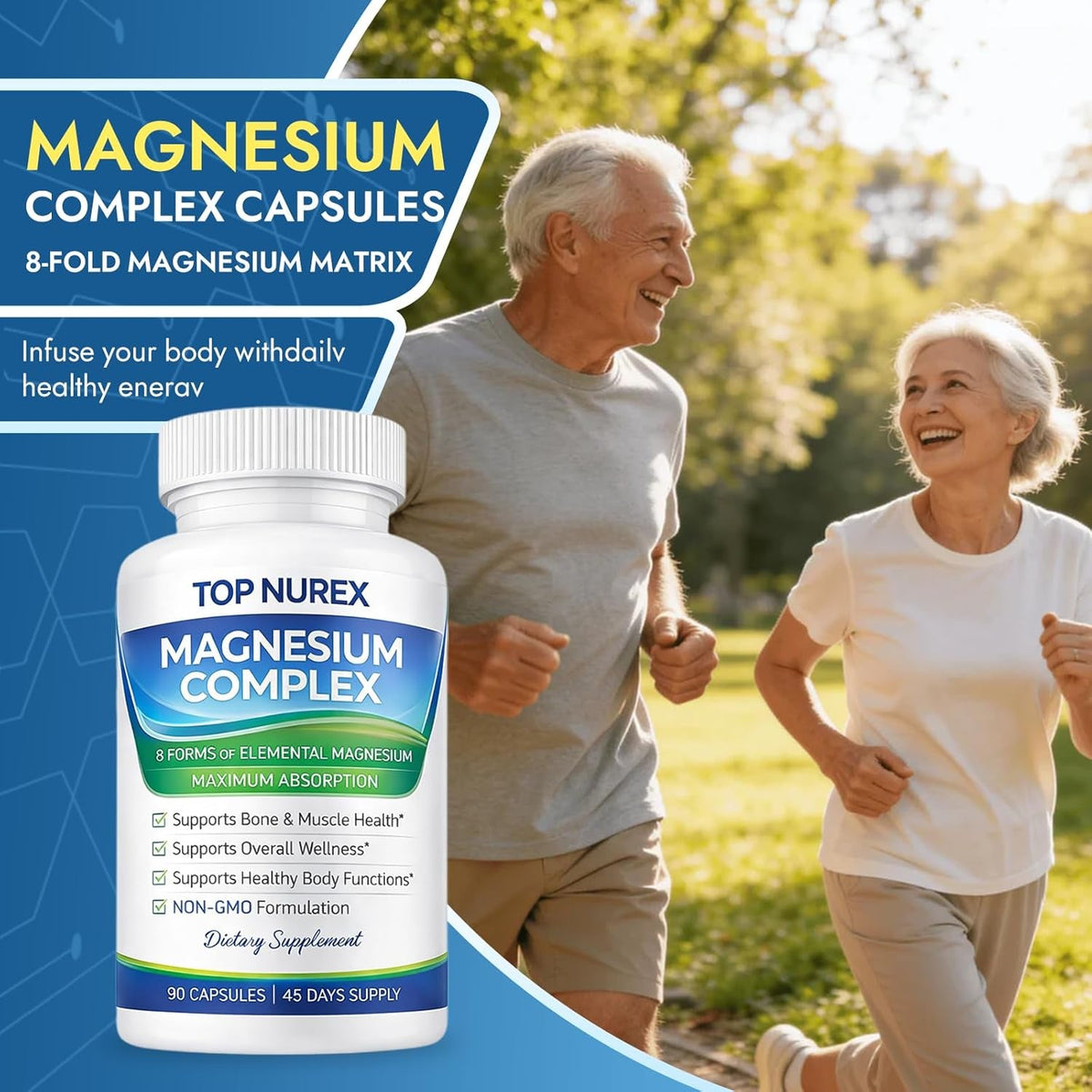 Magnesium Complex 1000 Mg, 8-Source Magnesium Blend with Glycinate, Citrate, Malate & Taurate, Vegan Formula, Non-Gmo, 90 Capsules