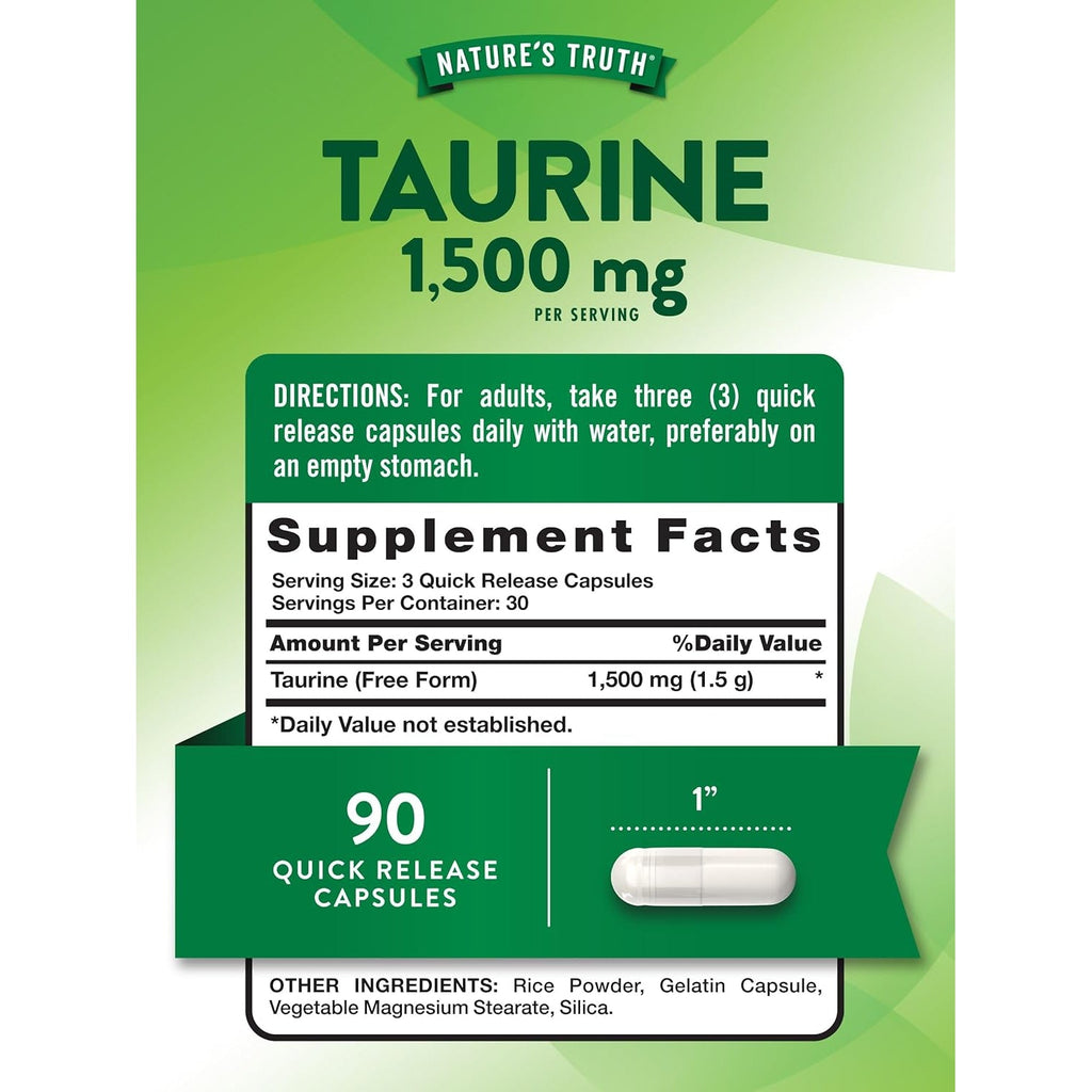 Nature'S Truth Taurine Supplement | 1500Mg | 90 Capsules | Non-Gmo & Gluten Free Amino Acid Supplement