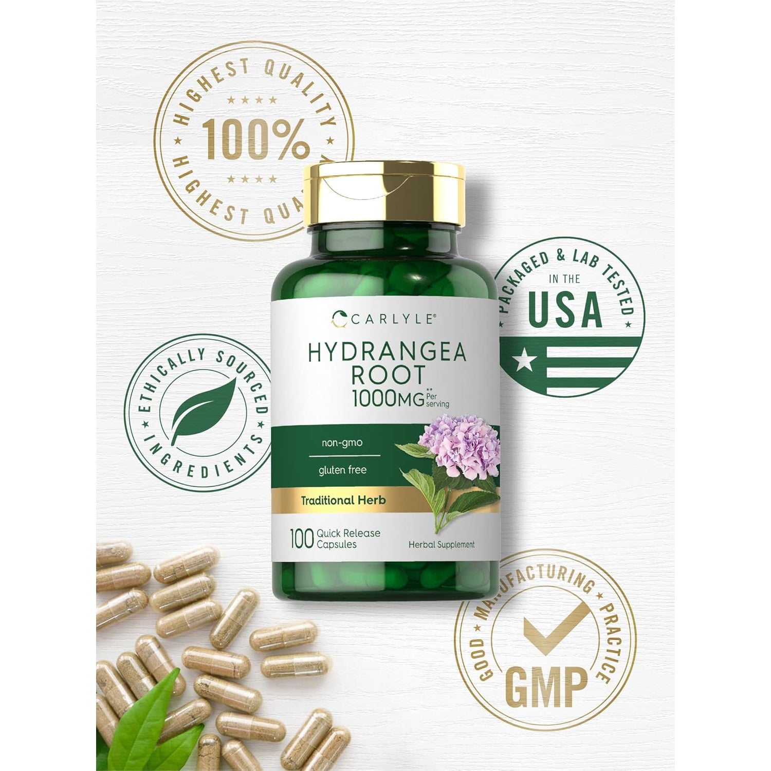Carlyle Hydrangea Root Capsules | 100 Count | Non-Gmo, Gluten Free Extract