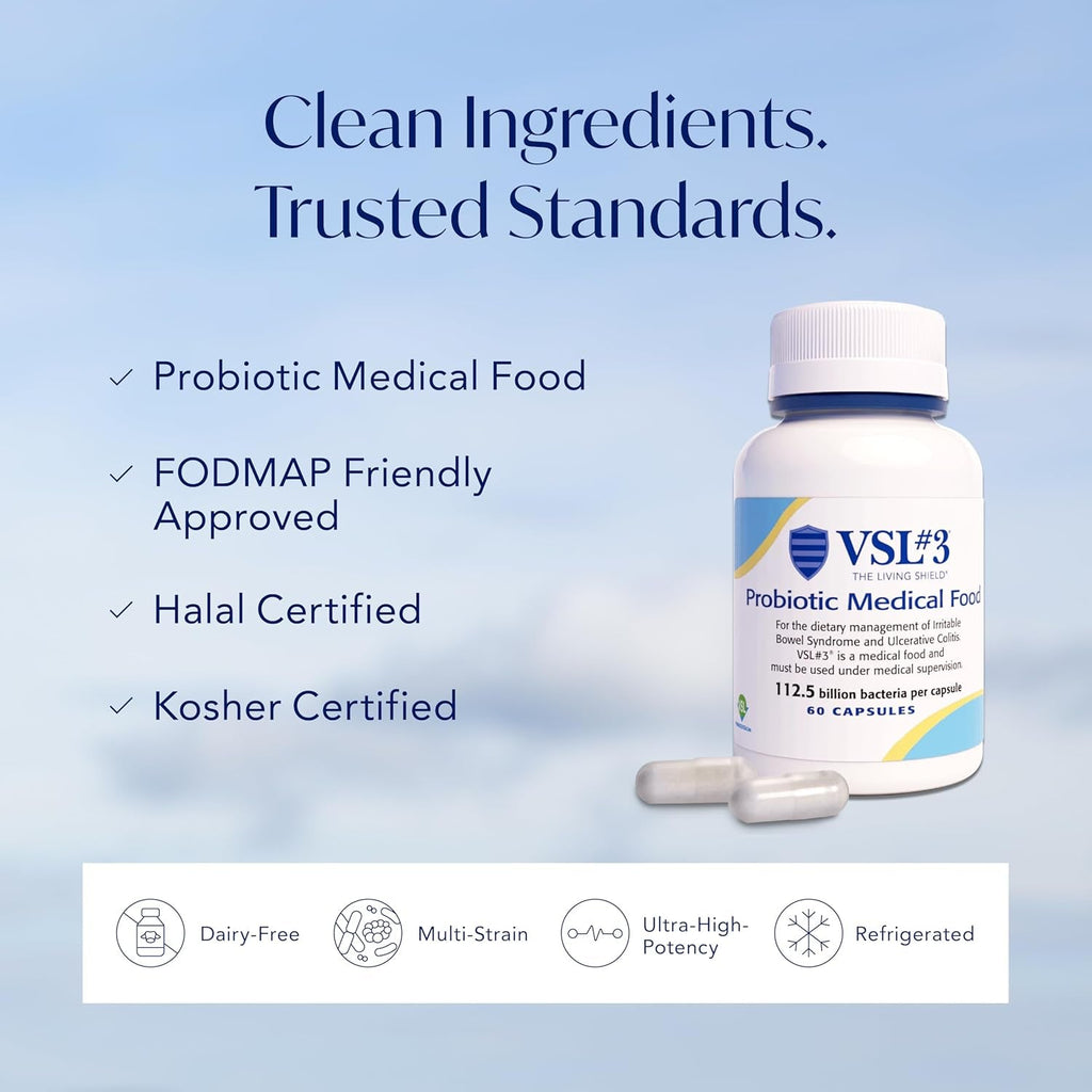 VSL#3® Probiotics for Digestive Health, IBS & UC Symptoms - 112.5B Cfus, High-Potency, Multi-Strain, Live, Refrigerated Probiotic, Medical Food for Gut Health Support in Men & Women, 60 Capsules