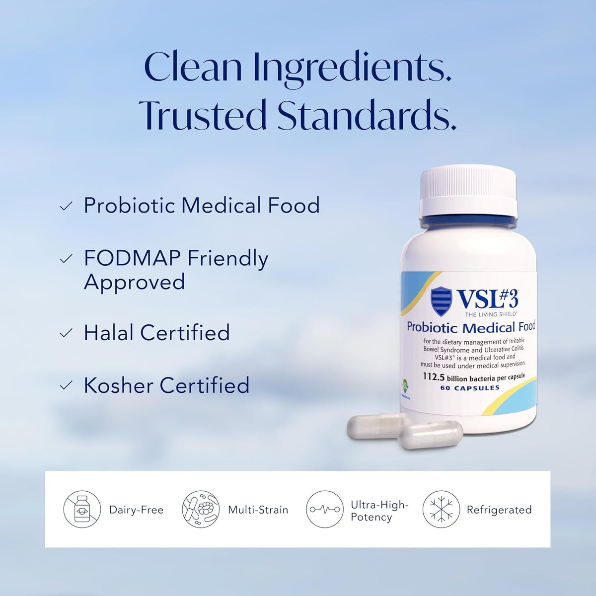 VSL#3® Probiotics for Digestive Health, IBS & UC Symptoms - 112.5B Cfus, High-Potency, Multi-Strain, Live, Refrigerated Probiotic, Medical Food for Gut Health Support in Men & Women, 60 Capsules