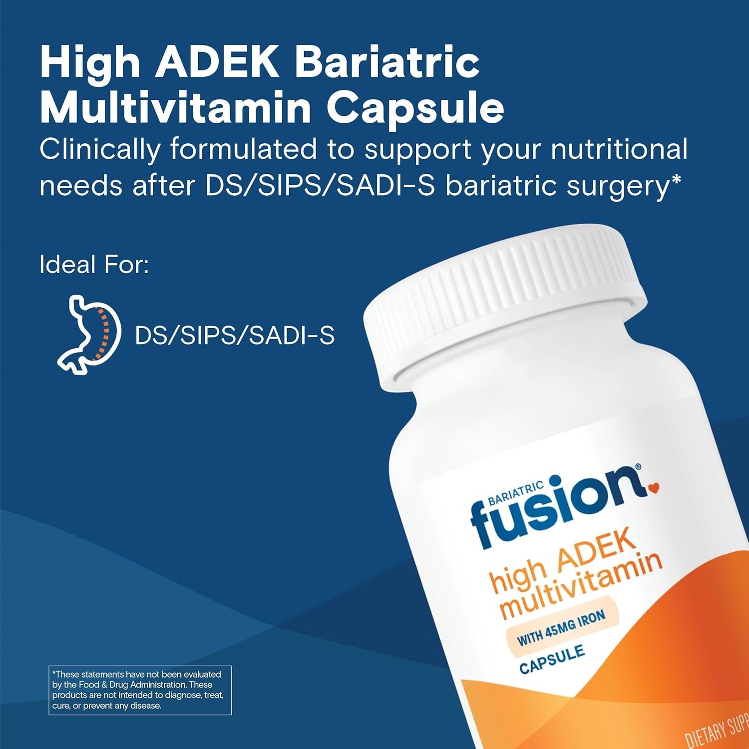 Bariatric Fusion High ADEK Multivitamin with Iron | Bariatric Multivitamin for Duodenal Switch | Easy to Swallow ADEK Vitamins Bariatric | 90 Capsules | One Month Supply