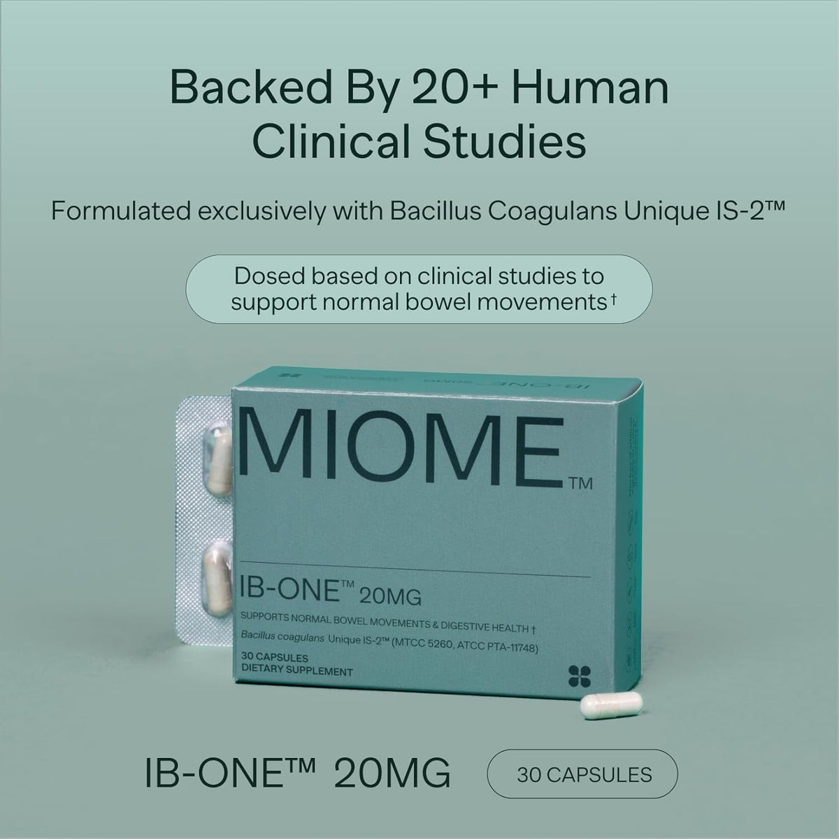 IB-ONE Probiotic - Clinically Studied Bacillus Coagulans Unique Is-2 Constipation & Bowel Movement Supplement - Low FODMAP, Gluten Free & 3Rd Party Verified - 30 Capsules